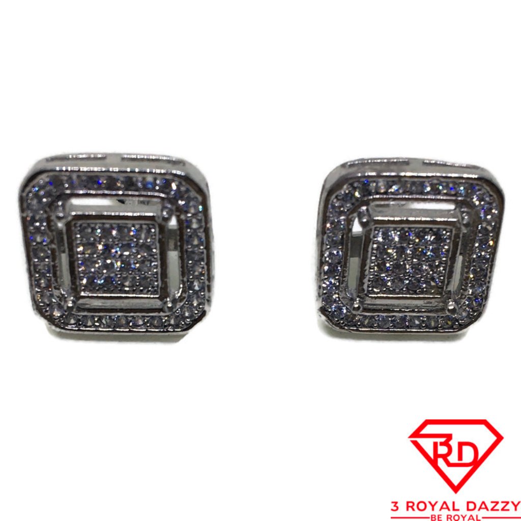 Two Layer Square White Cz Stud Earring 14k Gold 74$